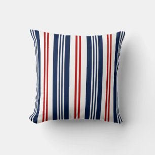Coussin nautique, Bleu, Blanc, Coussin rayé rouge