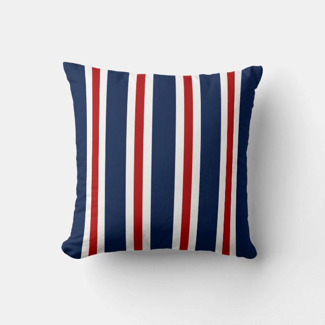 Coussin nautique, Bleu Blanc Rouge Coussin rayé (Recto)