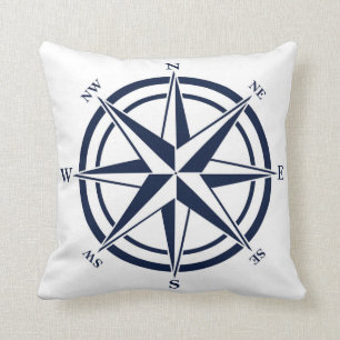Coussin Nautique bleu de rose de boussole