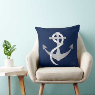 Coussin nautique bleu et argenté de thème