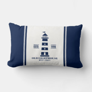 Coussin nautique bleu et blanc, insigne phare