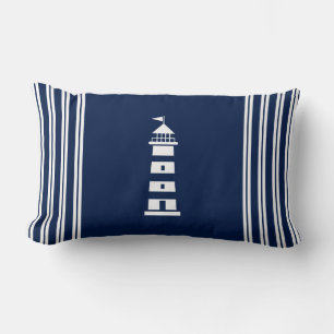 Coussin nautique, Bleu et Blanc, Lumbar Lighthouse