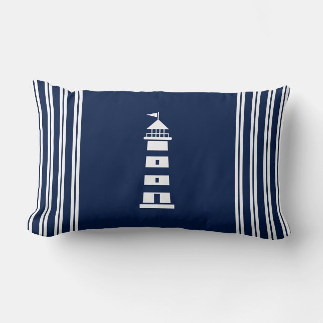 Coussin nautique, Bleu et Blanc, Lumbar Lighthouse (Recto)