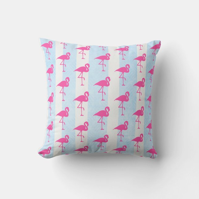 Coussin Nautique bleu et rose Flamant rose Beach House Cou (Recto)