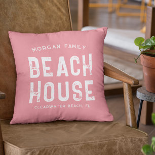 Coussin Nautique Coral & White Beach House Nom de famille