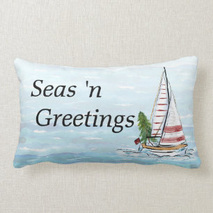 Coussin nautique de Noël avec le bateau à voile