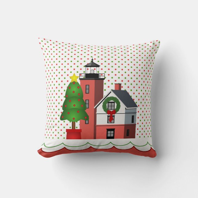 Coussin nautique de Noël avec le phare (Recto)