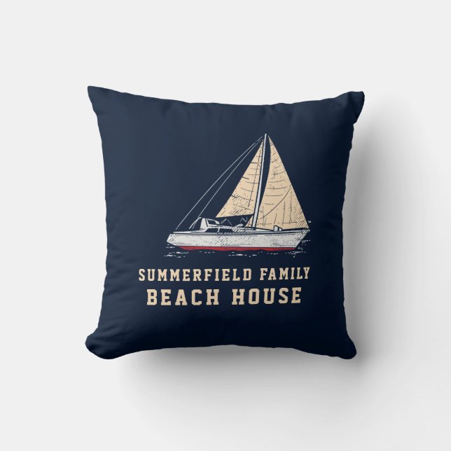 Coussin Nautique Famille Vacances Beach House Personnalisé (Recto)