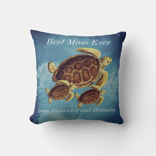 Coussin Nautique Meilleure maman Ever Mer Turtle Aquarelle (Recto)