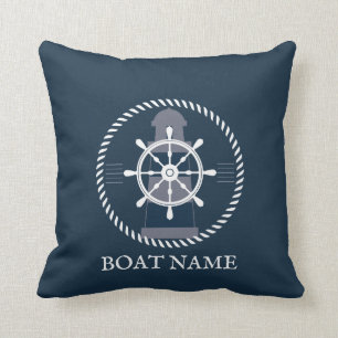 Coussin Nautique Nom de bateau personnalisé Marine Bleu