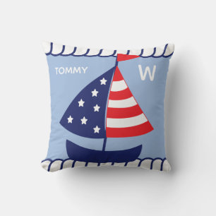 Coussin Nautique Patriotique Voilier avec statistiques de
