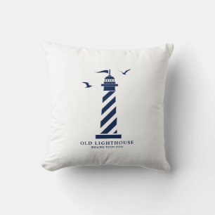 Coussin nautique, phare, bleu et blanc,