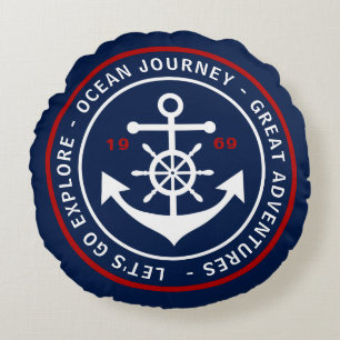 Coussin nautique rond de bleu marine avec