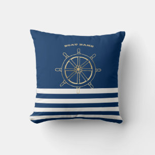 Coussin Nautique, Roue de bateau en or, Bleu de marine