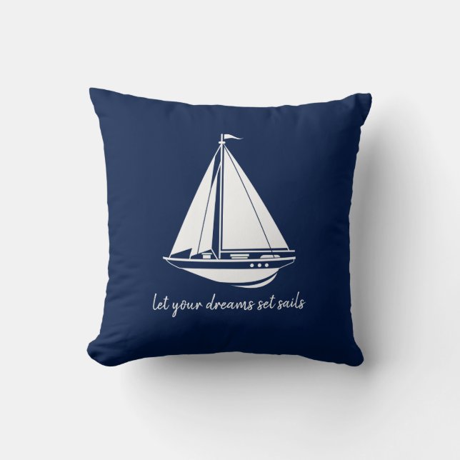 Coussin nautique, Voilier, Bleu et Blanc Maritime (Recto)