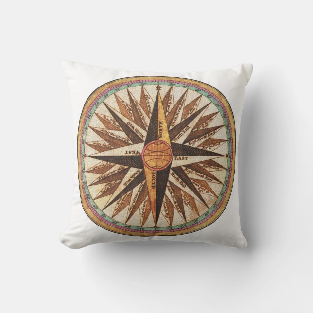 Coussin Navigateur de boussole du navire Vintage nautique (Recto)