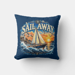 Coussin Naviguez Loin Naviguez l'Inconnu Bleu Nautical