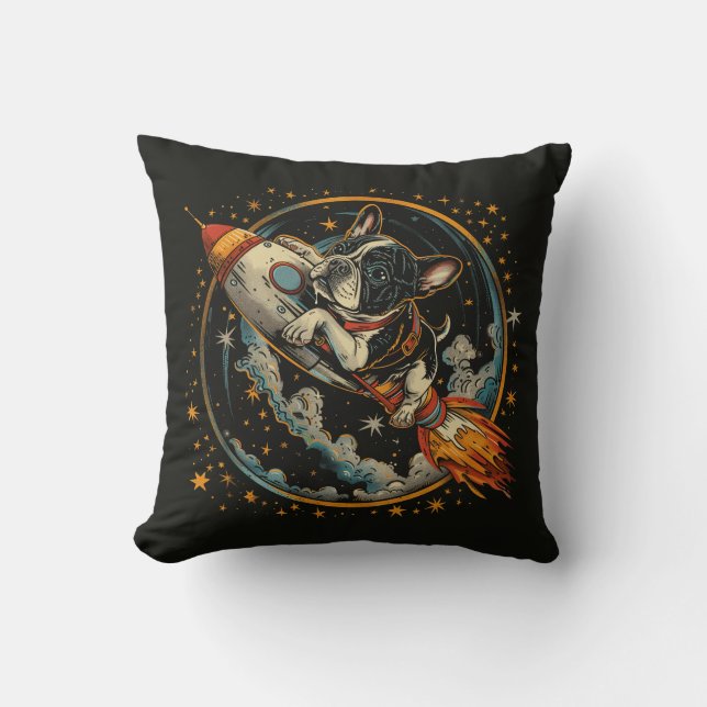Coussin Navire à fusée Astronaut français de Bulldog (Recto)