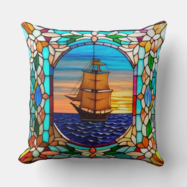 Coussin Navire à voiles au coucher du soleil (Recto)