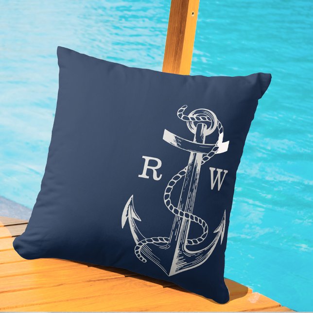 Coussin Navire bleu marine Ancre nautique et monogramme de (Créateur téléchargé)