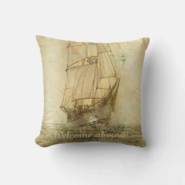 Coussin Navire classique nautique (Neutre) (Recto)