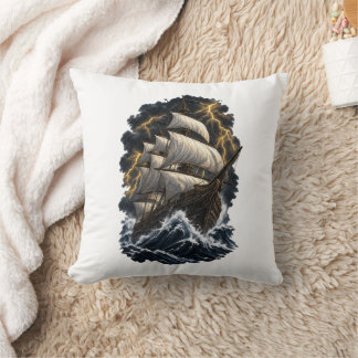 Coussin Navire galion épique dans une tempête nautique vin