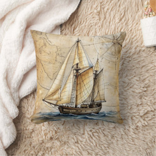 Coussin Navire nautique Vintage personnalisé avec carte an