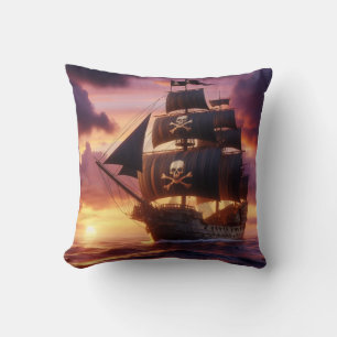 Coussin Navire pirate au lever/coucher du soleil