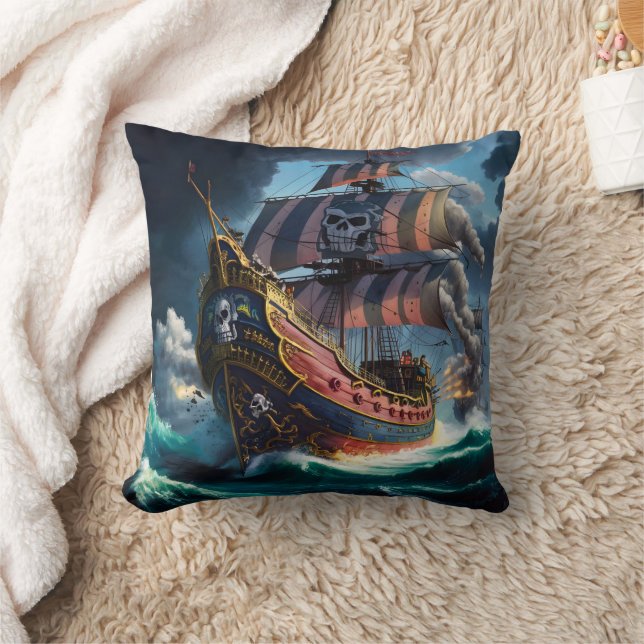 Coussin Navire Pirate Coloré Naviguant Mer Stormy (Couverture)