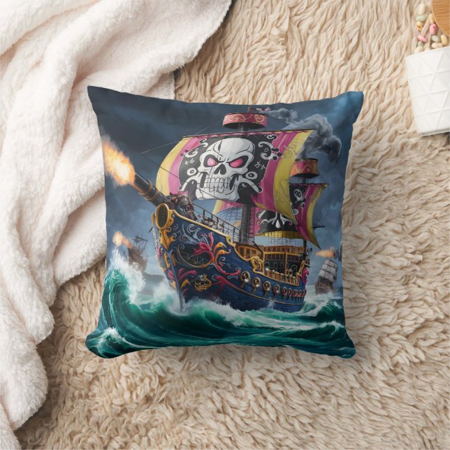 Coussin Navire Pirate Coloré Naviguant Mer Stormy (Couverture)