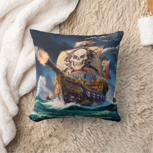 Coussin Navire pirate naviguant dans les mers orageuses la
