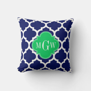 Coussin Navy Blanc Marocain #5 Émeraude 3 Monogramme Initi