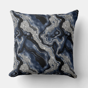 Coussin Navy bleu élégant et motif agate à paillettes arge