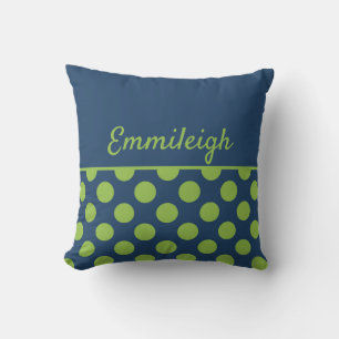 Coussin Navy bleu personnalisé avec pois vert citron