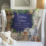 Coussin Navy Blue Baby Birth Stats Jungle mignon Animaux N<br><div class="desc">Bienvenue à votre bébé garçon dans un monde d'aventure avec le Coussin de la garderie Safari Jungle Animals Baby Boy, un ajout charmant à son premier sanctuaire. Ce coussin présente une délicieuse gamme d'aquarelles tropicales et des animaux de la jungle, apportant une ambiance ludique mais sereine à la décoration de...</div>
