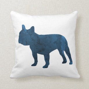 Coussin Navy Blue French Bulldog alias Frenchie Silhouette