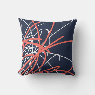 Coussin Navy Blue Living Coral et White Modern Abstrait