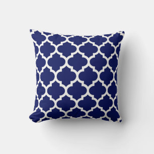 Coussin Navy Blue White Moroccan Quatrefoil Pattern #5
