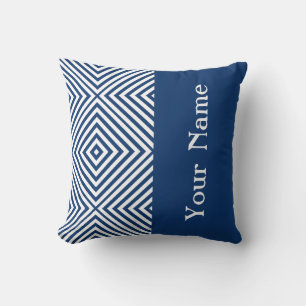 Coussin Navy Diamond Chevron avec nom @ Emporiomoffa