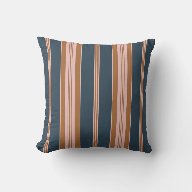 Coussin Navy élégant Brun Rose rayure à l'anglaise (Recto)