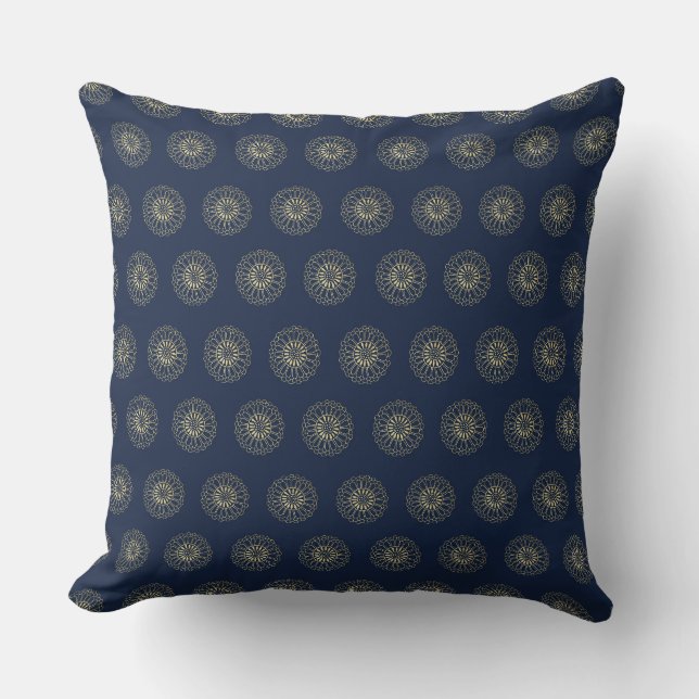 Coussin Navy | Golden Zinnia Flower Medallions (Recto)