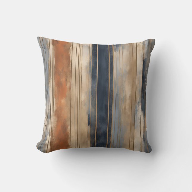 Coussin Navy Orange Brûlé Bleu Poussiéreux Rayure en Distr (Recto)