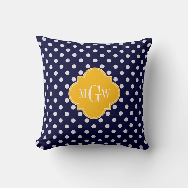 Coussin Navy Polka Dot Solidago Quatrefoil 3 Monogramme (Recto)