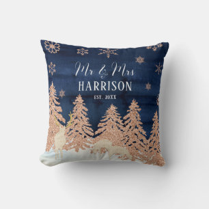Coussin Navy Rose Or Glittering Hiver forêt M. et Mme