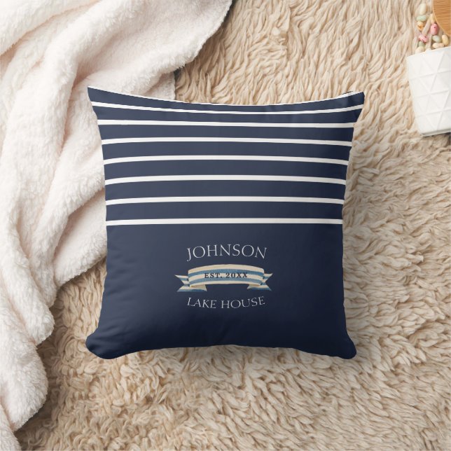 Coussin Navy Striped Lake House Anchor (Couverture)