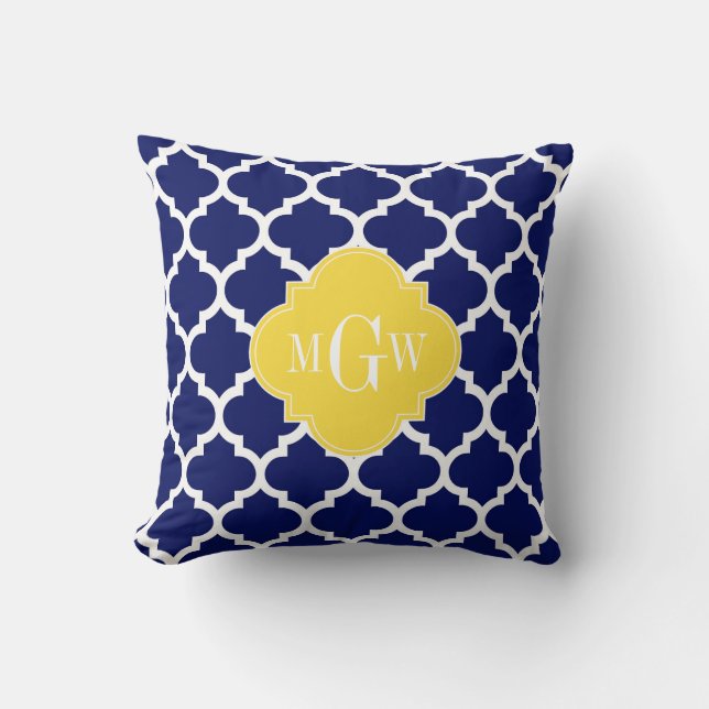 Coussin Navy Wht Moroccan #5 Pineapple 3 Initial Monogram (Recto)