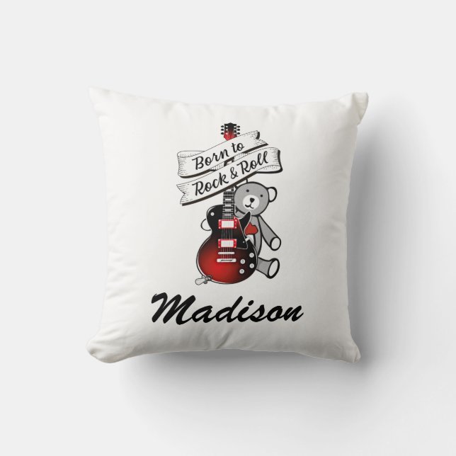 Coussin Né à Rock and Roll Custom Baby Guitar Nursery (Recto)