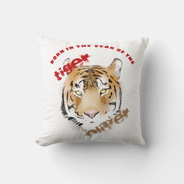 Coussin Né dans l'année de Tiger Aquarelle 2022 Bébé (Recto)