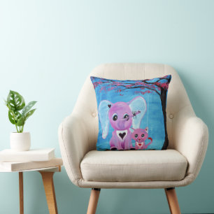 Coussin Ne m'oubliez pas Éléphant Mignon Chat Art de Fleur