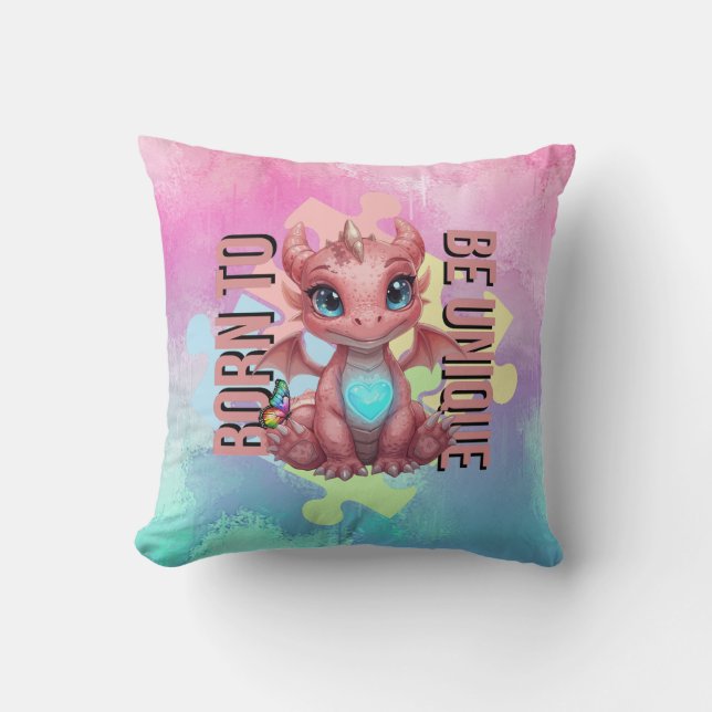 Coussin Né pour être unique Mignon dragon rose – Inspirant (Recto)
